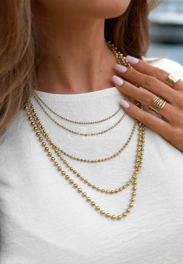 Ball Chain Necklace with Decorative Beads, Gold