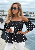 Retro Romance Black Polka-Dot Off-the-Shoulder Cotton Blouse