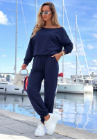 Bawełniany komplet bluza na jedno ramię i spodnie Peach Sunrise Set pomarańczowy