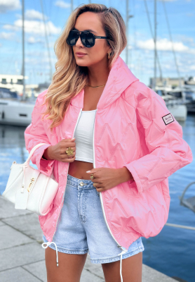 Springtime Starts short quilted jacket with hood, pink