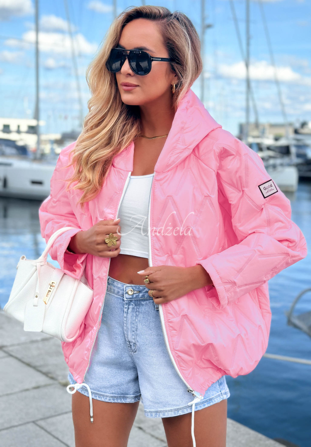 Springtime Starts short quilted jacket with hood, pink