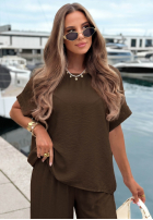 Komplet bluzka oversize i spodnie wide leg Amalfi Getaway beżowy