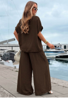 Komplet bluzka oversize i spodnie wide leg Amalfi Getaway beżowy
