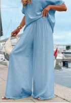 Komplet bluzka oversize i spodnie wide leg Amalfi Getaway beżowy