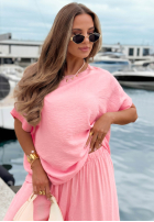 Komplet bluzka oversize i spodnie wide leg Amalfi Getaway beżowy
