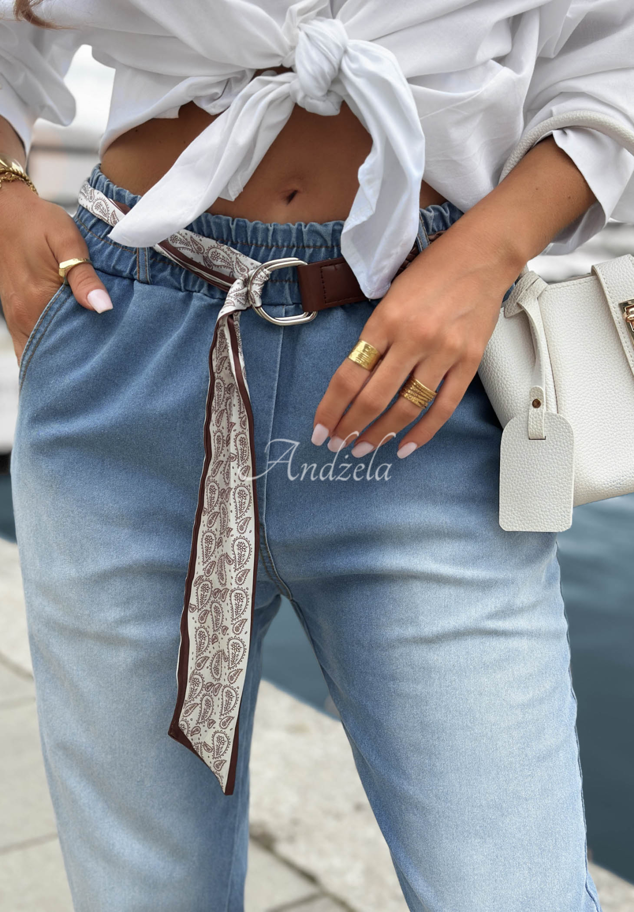 Awhile Longer Blue Mom-Fit Jeans with a Belt