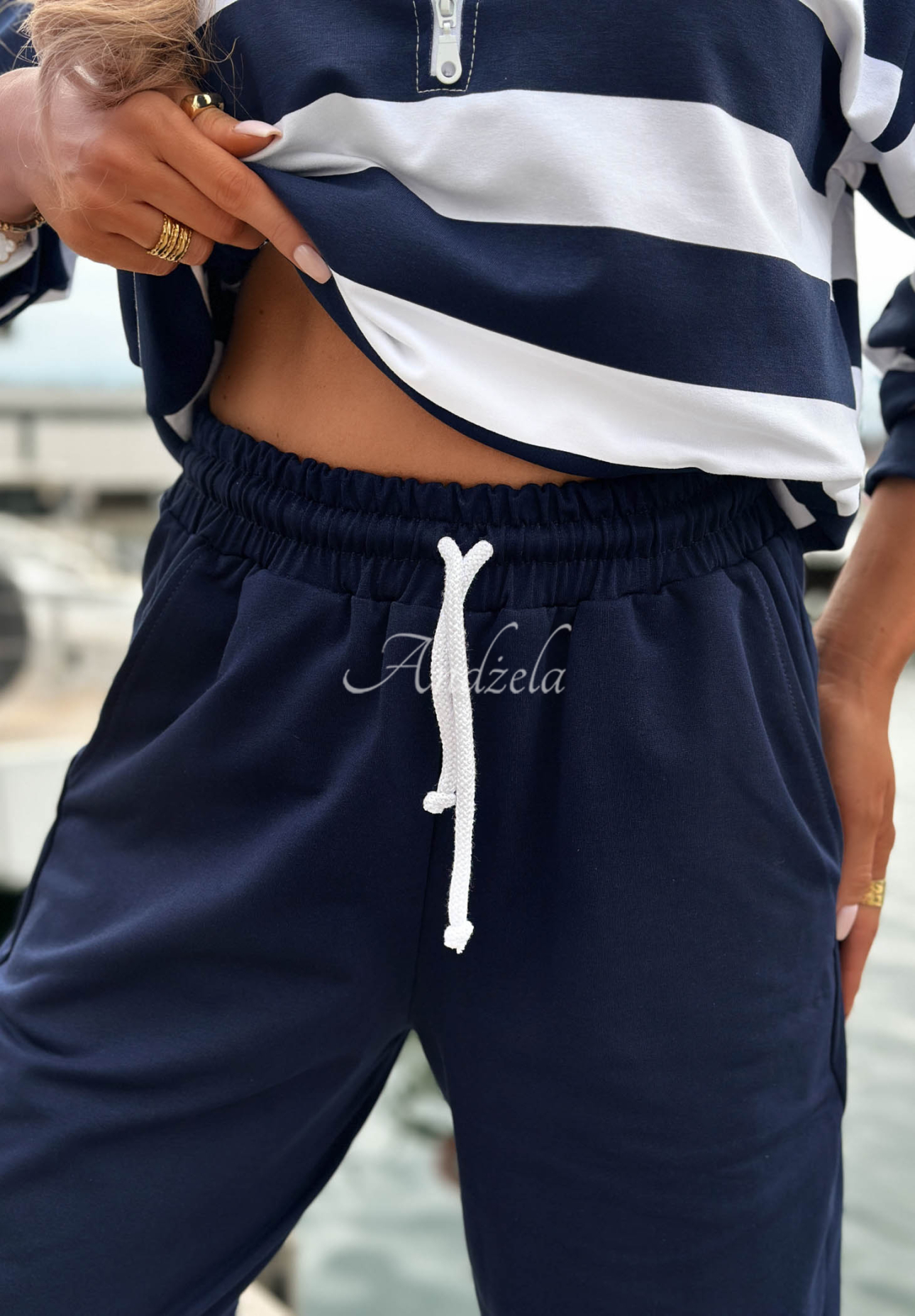 Sail Voyage Navy Blue Cotton Sweatpants with Cuffs