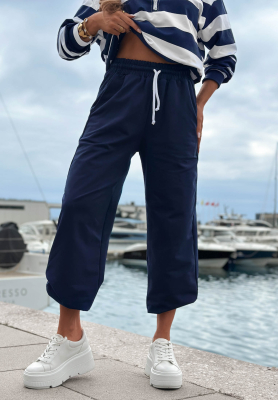 Sail Voyage Navy Blue Cotton Sweatpants with Cuffs