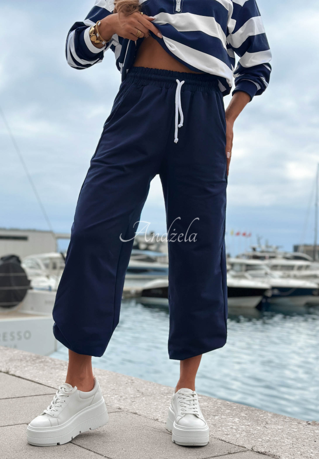 Sail Voyage Navy Blue Cotton Sweatpants with Cuffs