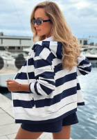 Bluza z kapturem w paski Sail Voyage biało-granatowa