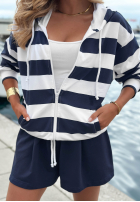 Bluza z kapturem w paski Sail Voyage biało-granatowa