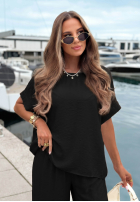 Komplet bluzka oversize i spodnie wide leg Amalfi Getaway beżowy