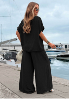 Komplet bluzka oversize i spodnie wide leg Amalfi Getaway beżowy