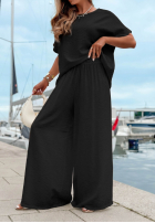 Komplet bluzka oversize i spodnie wide leg Amalfi Getaway beżowy