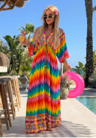 Sukienka maxi w kolorowe wzory Rainbow Soul pomarańczowo-różowa
