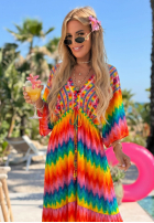 Sukienka maxi w kolorowe wzory Rainbow Soul pomarańczowo-różowa