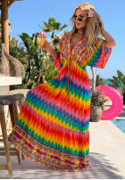 Sukienka maxi w kolorowe wzory Rainbow Soul pomarańczowo-różowa