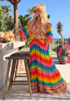 Sukienka maxi w kolorowe wzory Rainbow Soul pomarańczowo-różowa