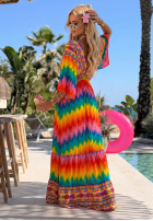 Sukienka maxi w kolorowe wzory Rainbow Soul pomarańczowo-różowa