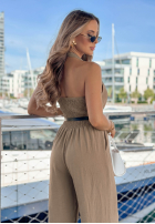 Długi kombinezon wide leg z paskiem Coast Luxury mokka