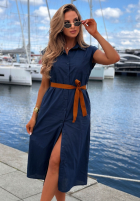 Koszulowa sukienka z paskiem Let's Sail granatowa