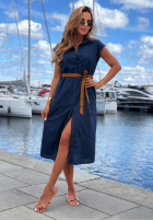 Koszulowa sukienka z paskiem Let's Sail granatowa