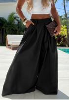 Materiałowe spodnie wide leg szwedy z bawełny Sea Elegance czarne