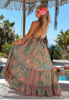 Wzorzysta sukienka maxi Summer Bliss różowo-zielona