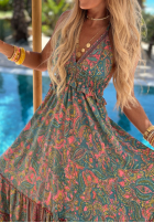 Wzorzysta sukienka maxi Summer Bliss różowo-zielona