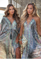 Wzorzysta sukienka maxi z szerokimi rękawami Summer Doll pistacjowa
