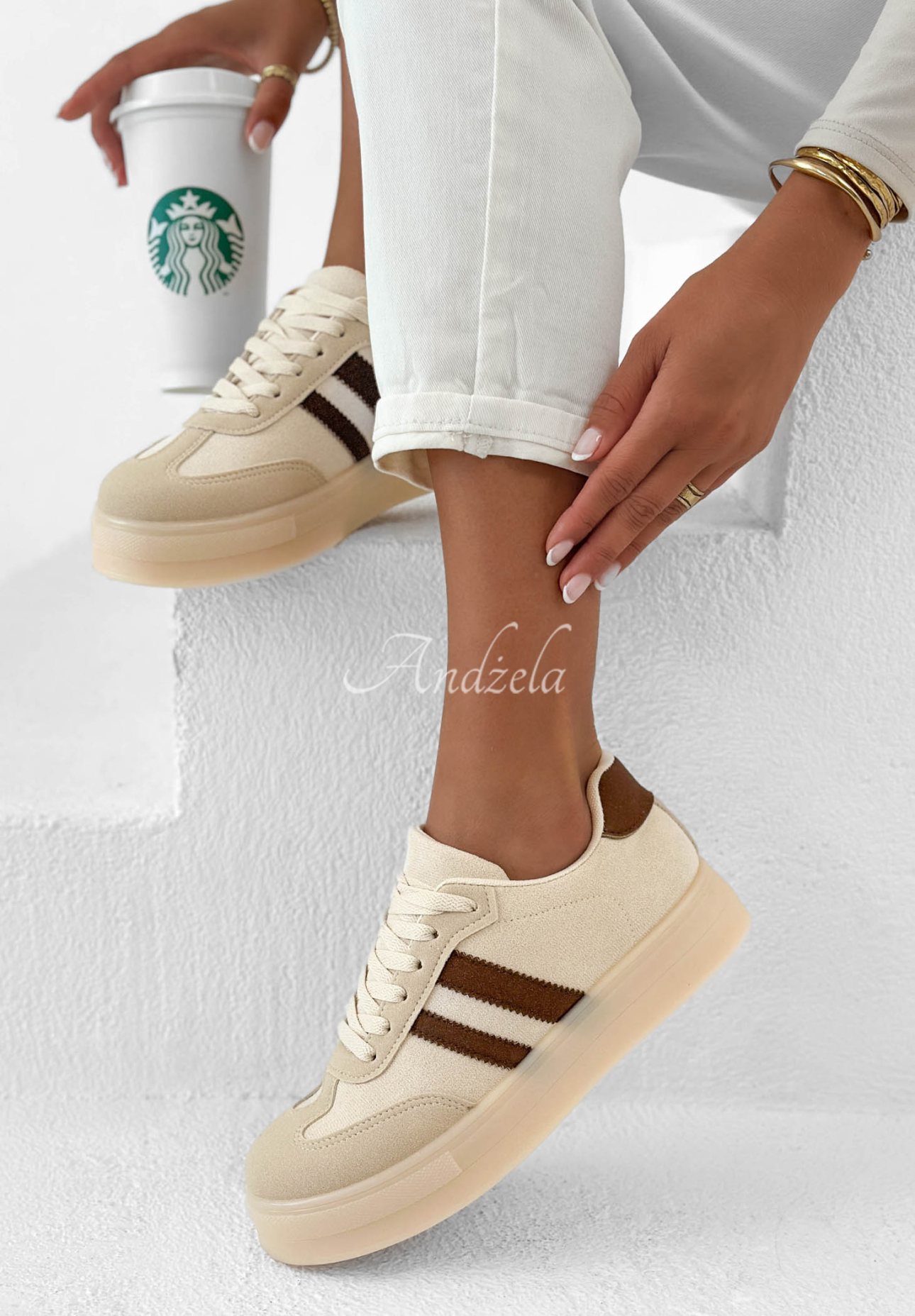 Adidasy First Steps beżowo-czekoladowe