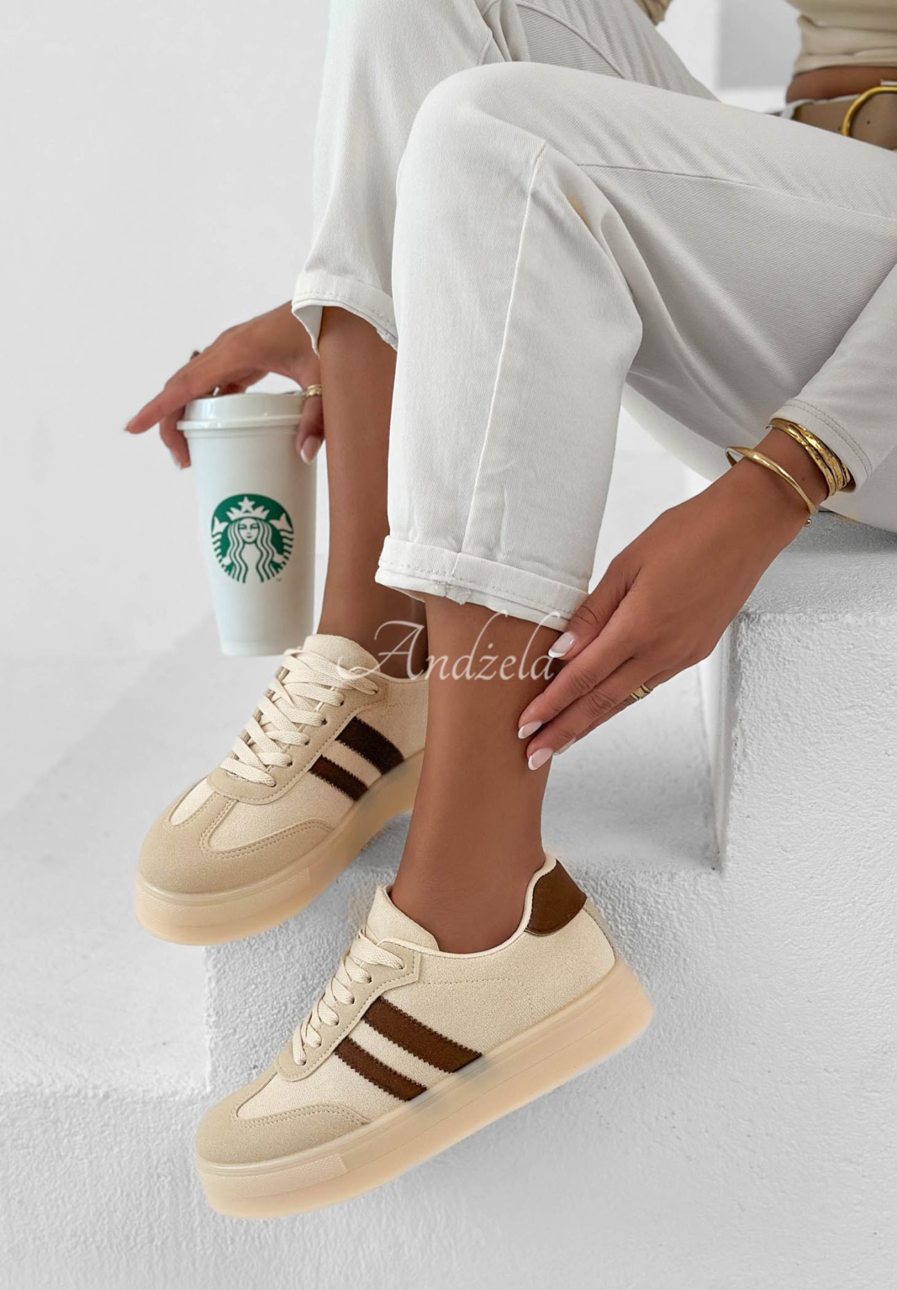Adidasy First Steps beżowo-czekoladowe