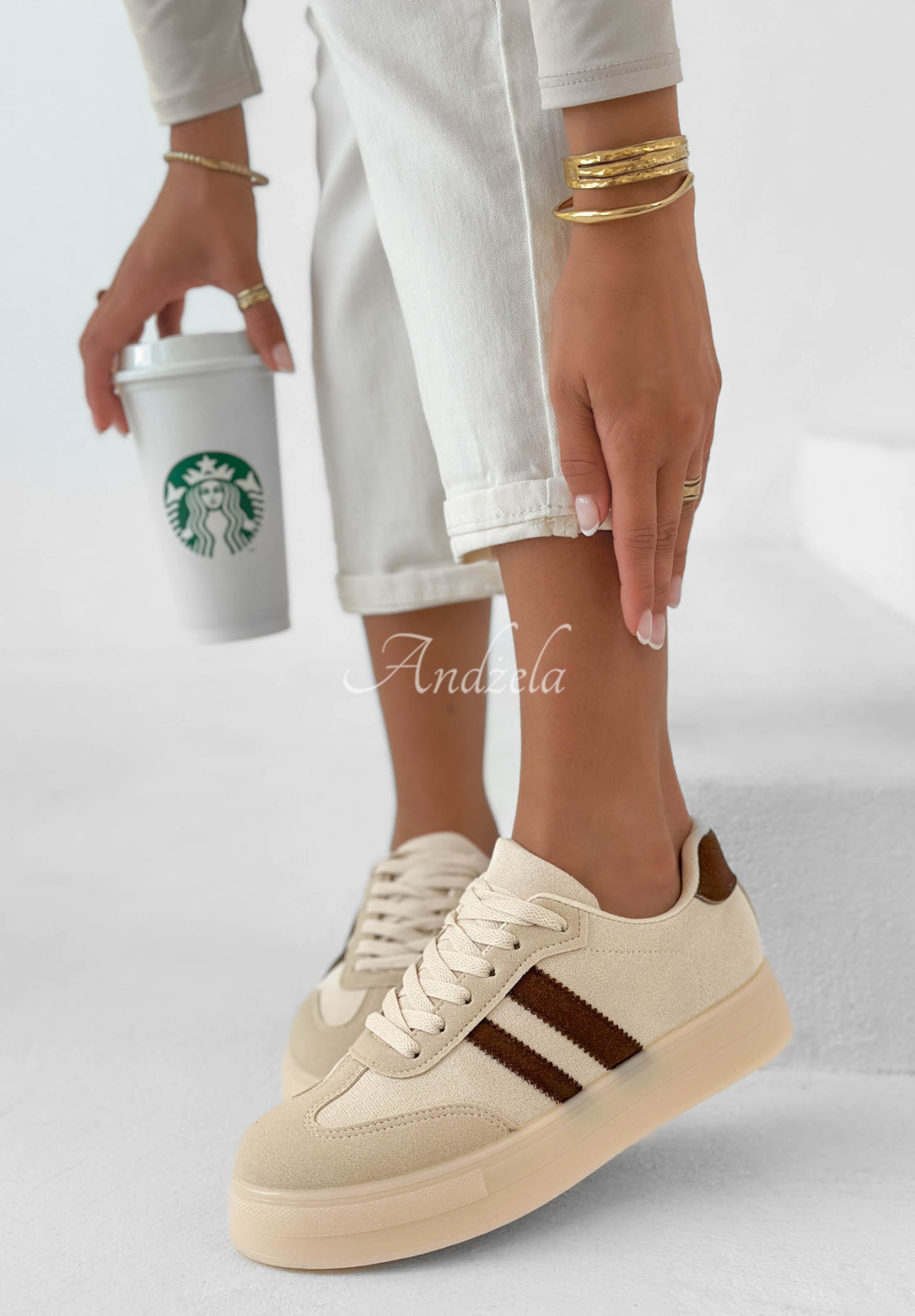 First Steps Sneakers in Beige and Chocolate Brown