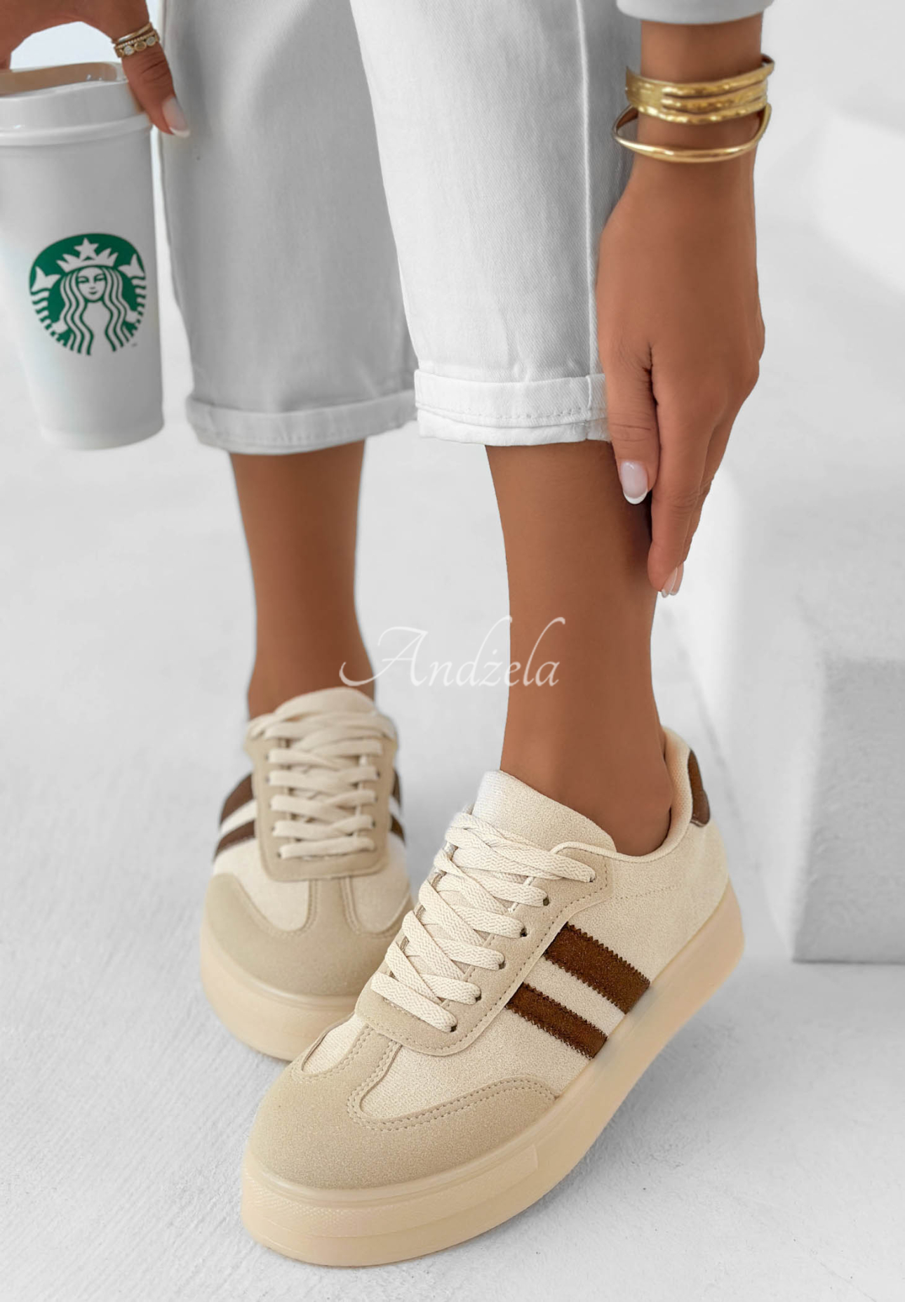 First Steps Sneakers in Beige and Chocolate Brown