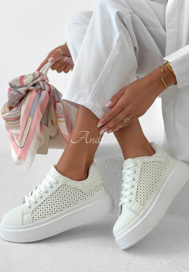 Leather sneakers with openwork patterns from Sun Moves in ecru