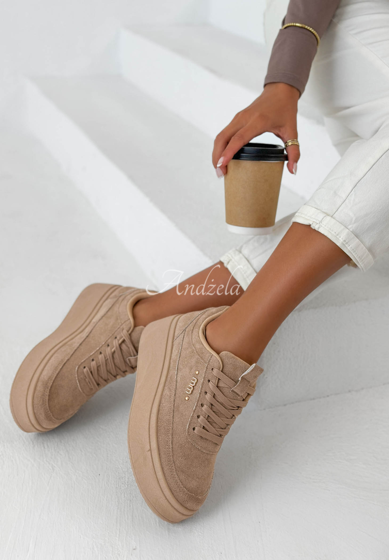 Just Us suede sneakers with a platform sole in mocha