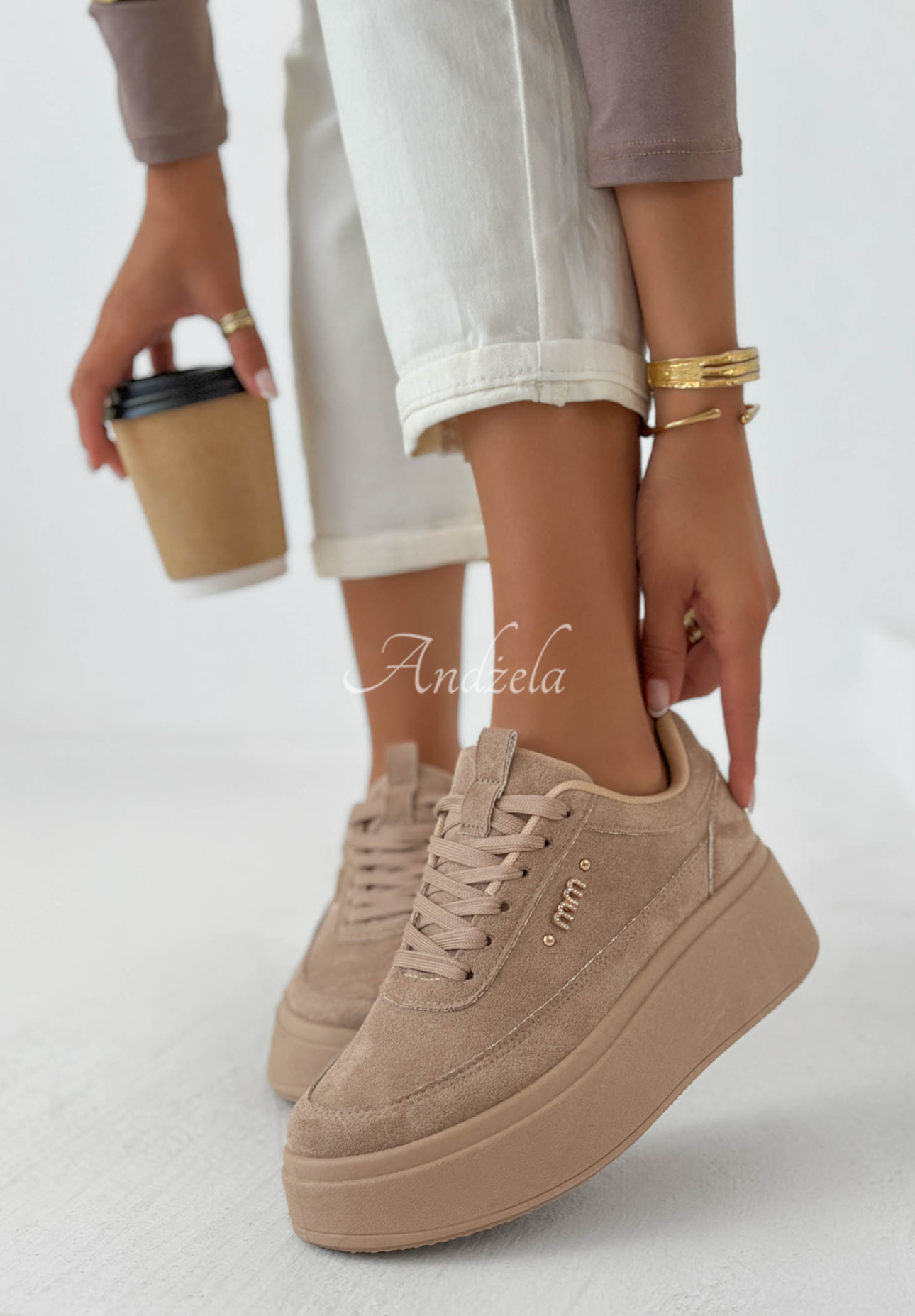 Just Us suede sneakers with a platform sole in mocha
