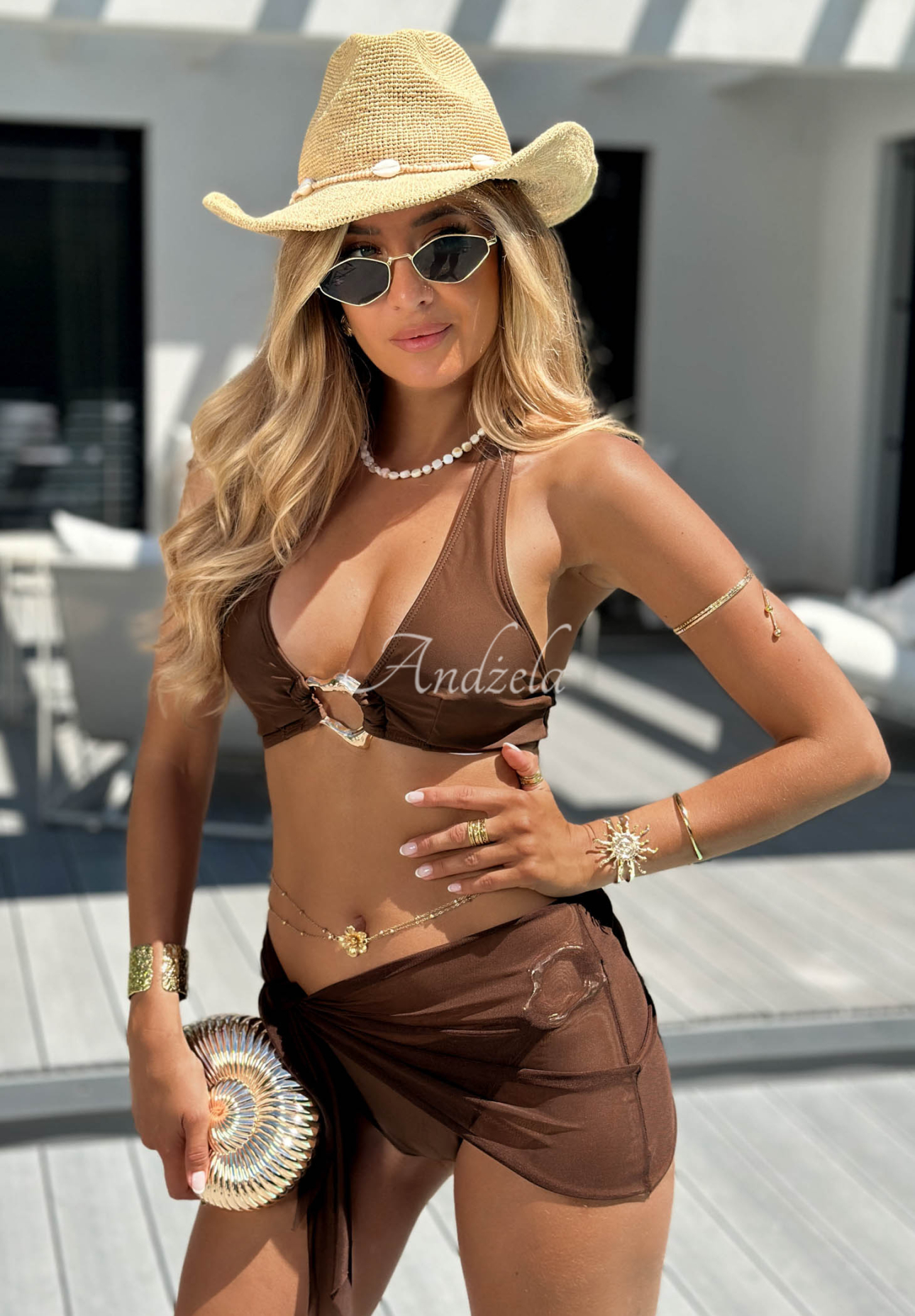 Secret Beach Chocolate Two-Piece Swimsuit and Pareo