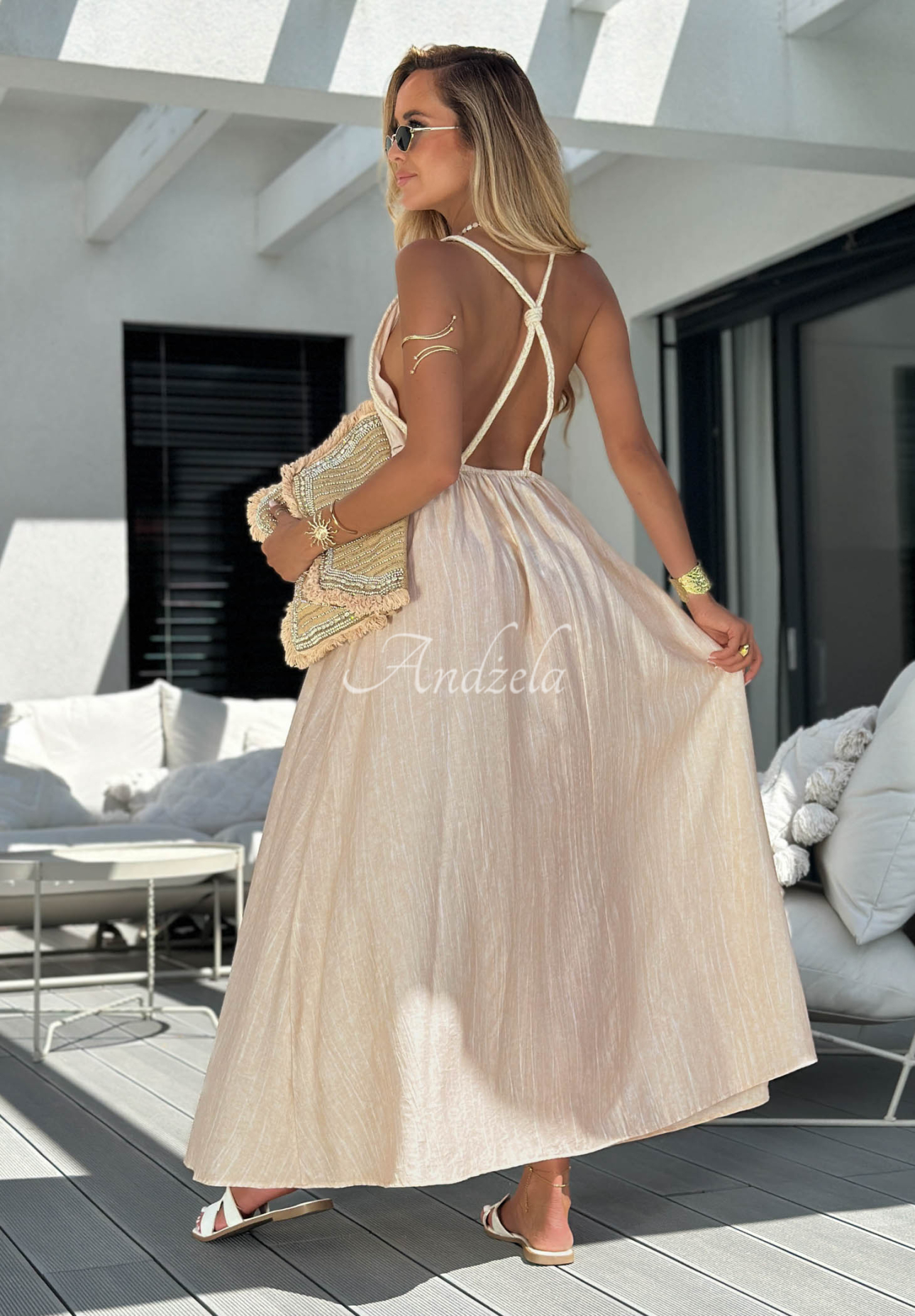 Sukienka maxi na ramiączkach La Felicita beżowa