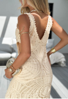Ażurowa sukienka maxi na ramiączkach boho Dolce Coast beżowa