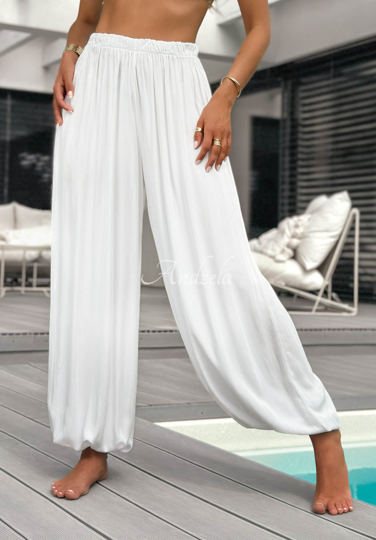 Ocean Kiss White Viscose Jogger Pants