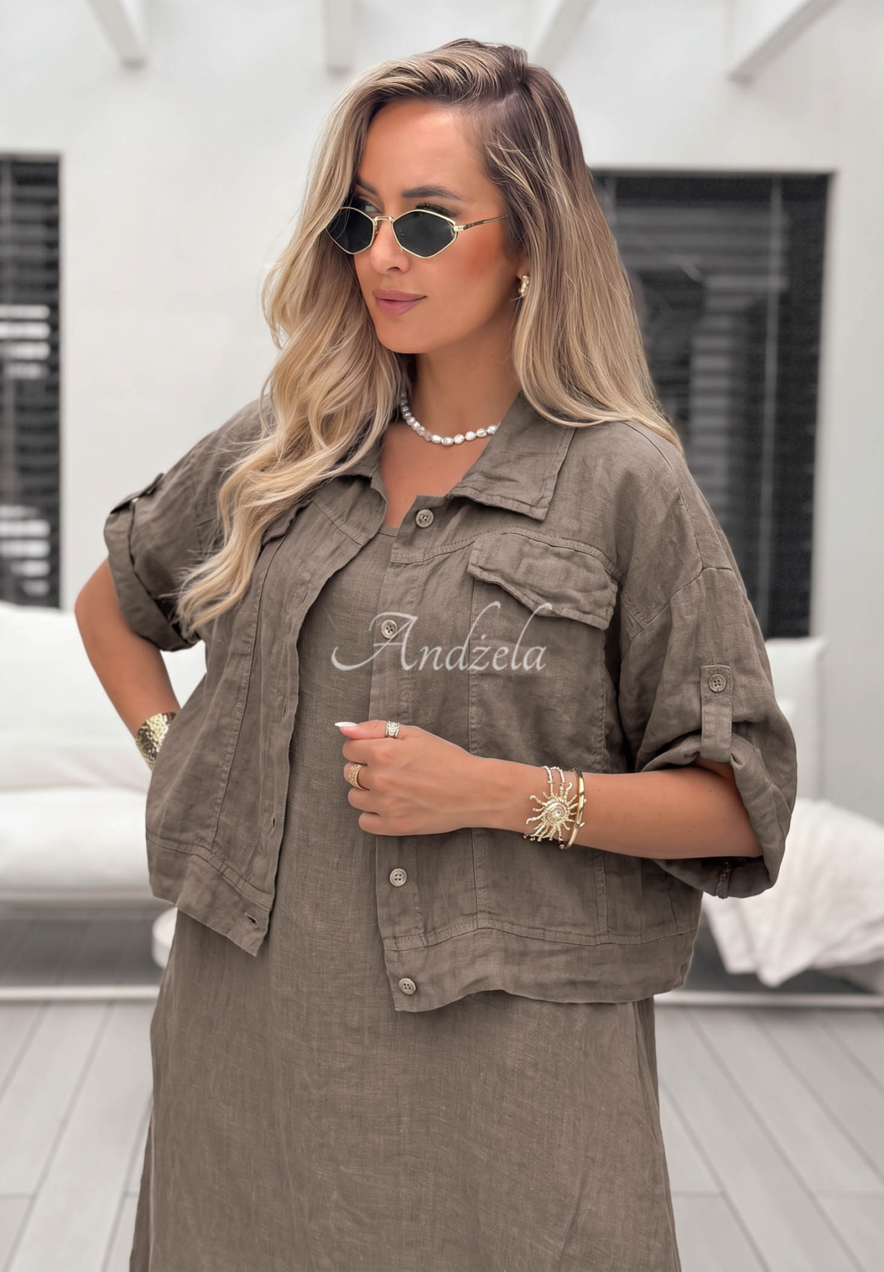 Lniany Set Shirt i Dress See You Soon Mocha