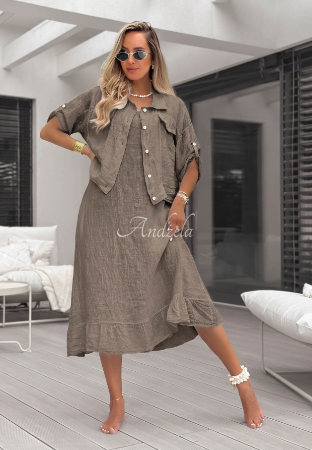 See You Soon Linen Shirt and Dress Set in Mocha