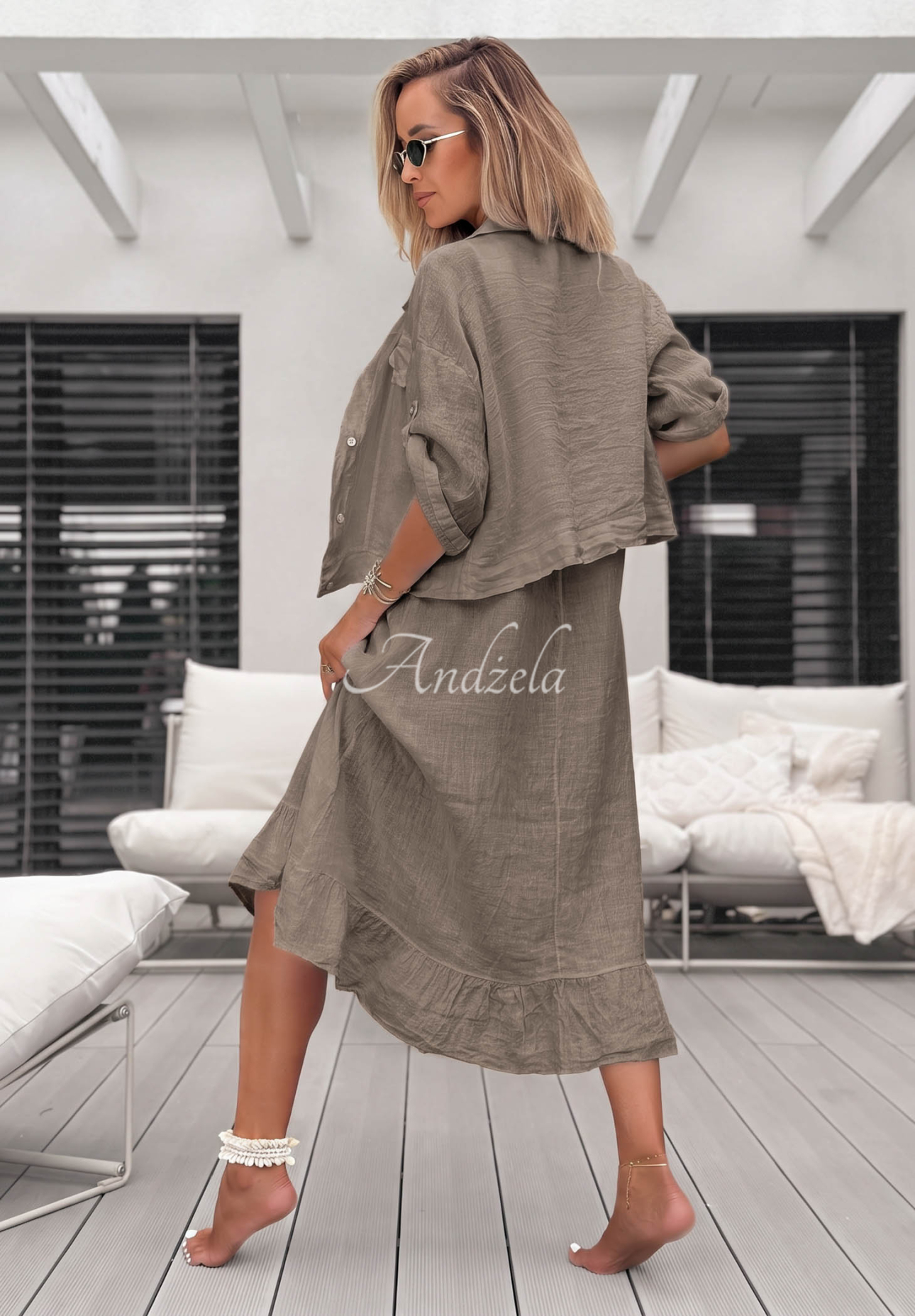 See You Soon Linen Shirt and Dress Set in Mocha