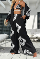 Komplet 3w1 top, koszula i spodnie wide leg we wzory Fiesta Time czarny