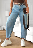 Spodnie jeansowe mom fit z paskiem Horizon Blue jasnoniebieskie