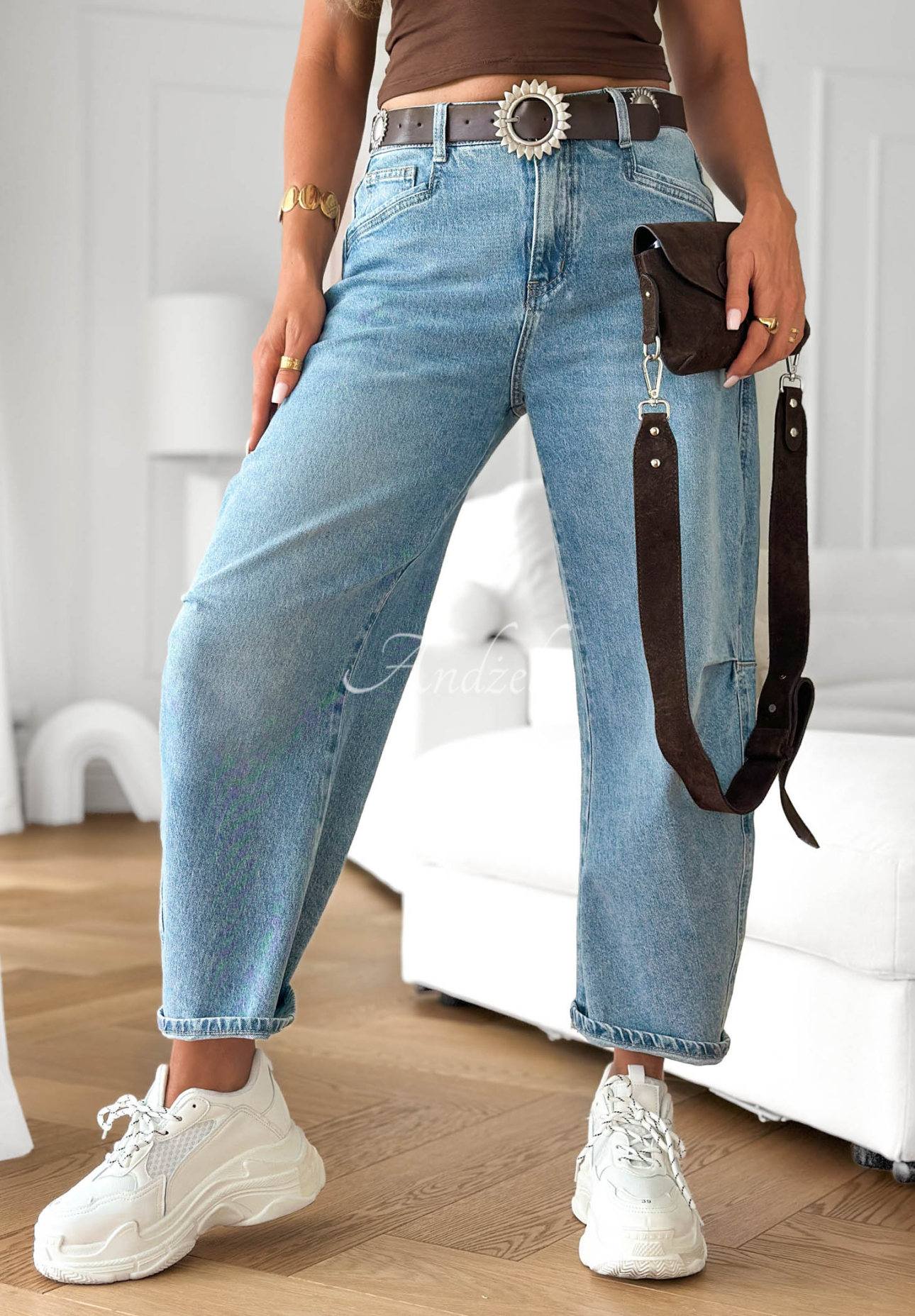 Horizon Blue Light Blue Balloon Jeans with Belt