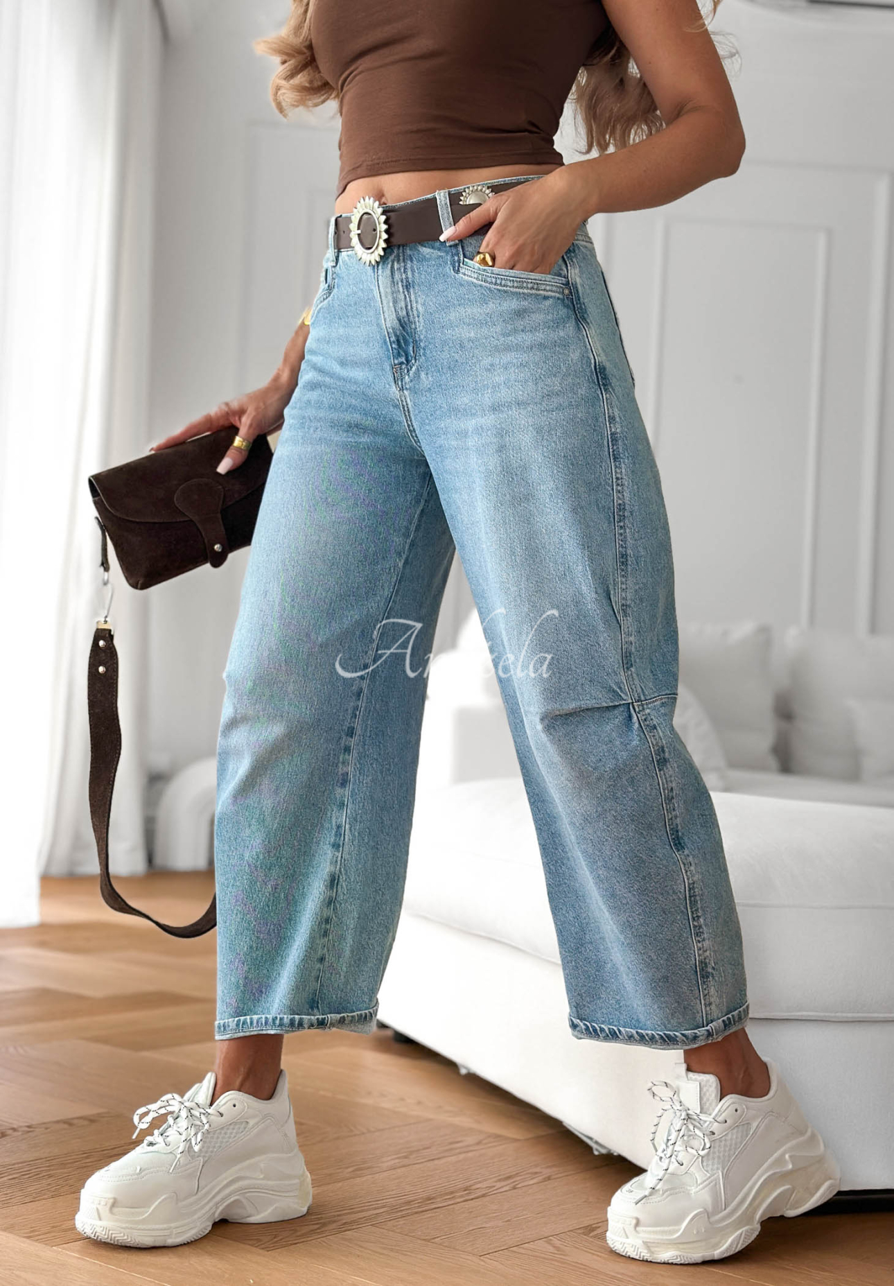 Horizon Blue Light Blue Balloon Jeans with Belt