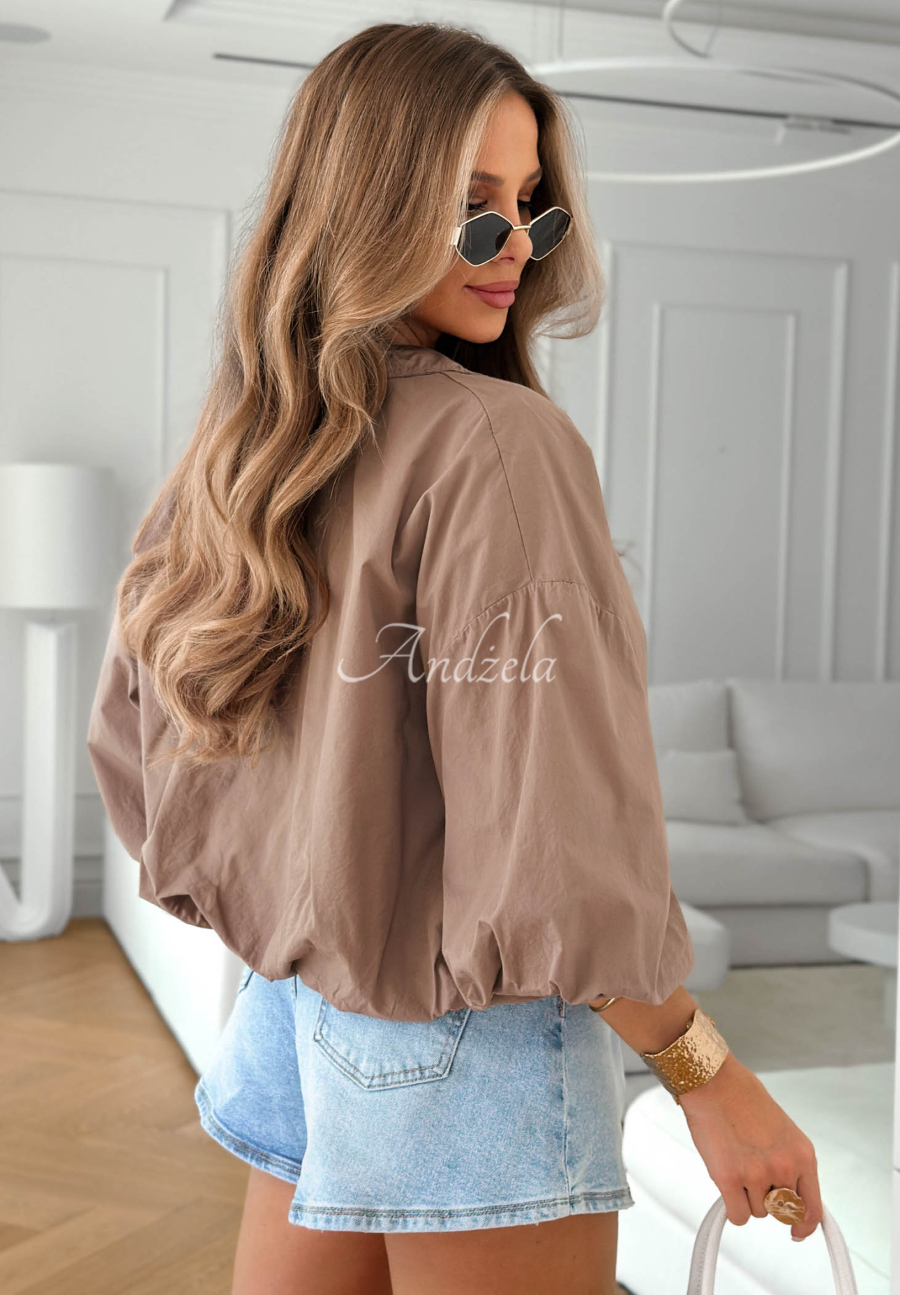 Lightweight cotton jacket with puff sleeves by Good To Know in mocha