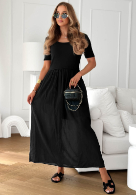 Primavera Mia Black Airy Cotton Midi Dress